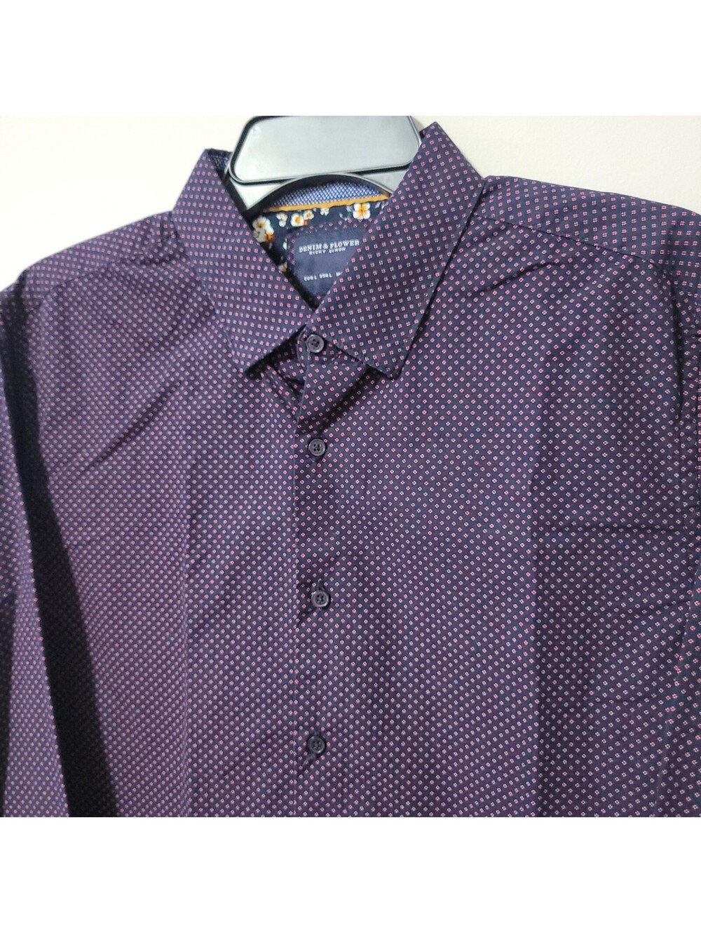 Denim & Flower Ricky Singh Button Down Shirt Men L Purple Geometric Floral LS